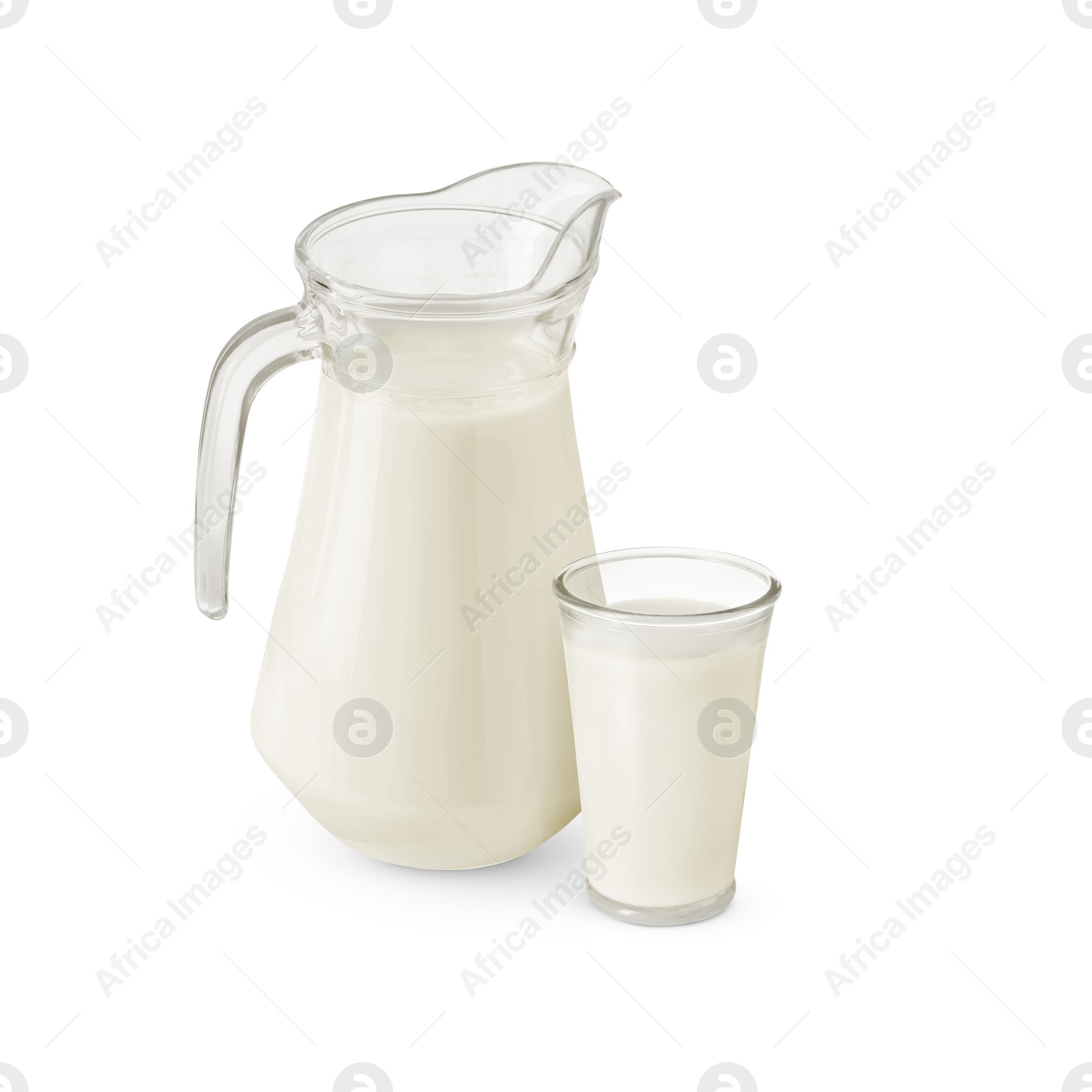 Image of Glass and jug with milk isolated on white