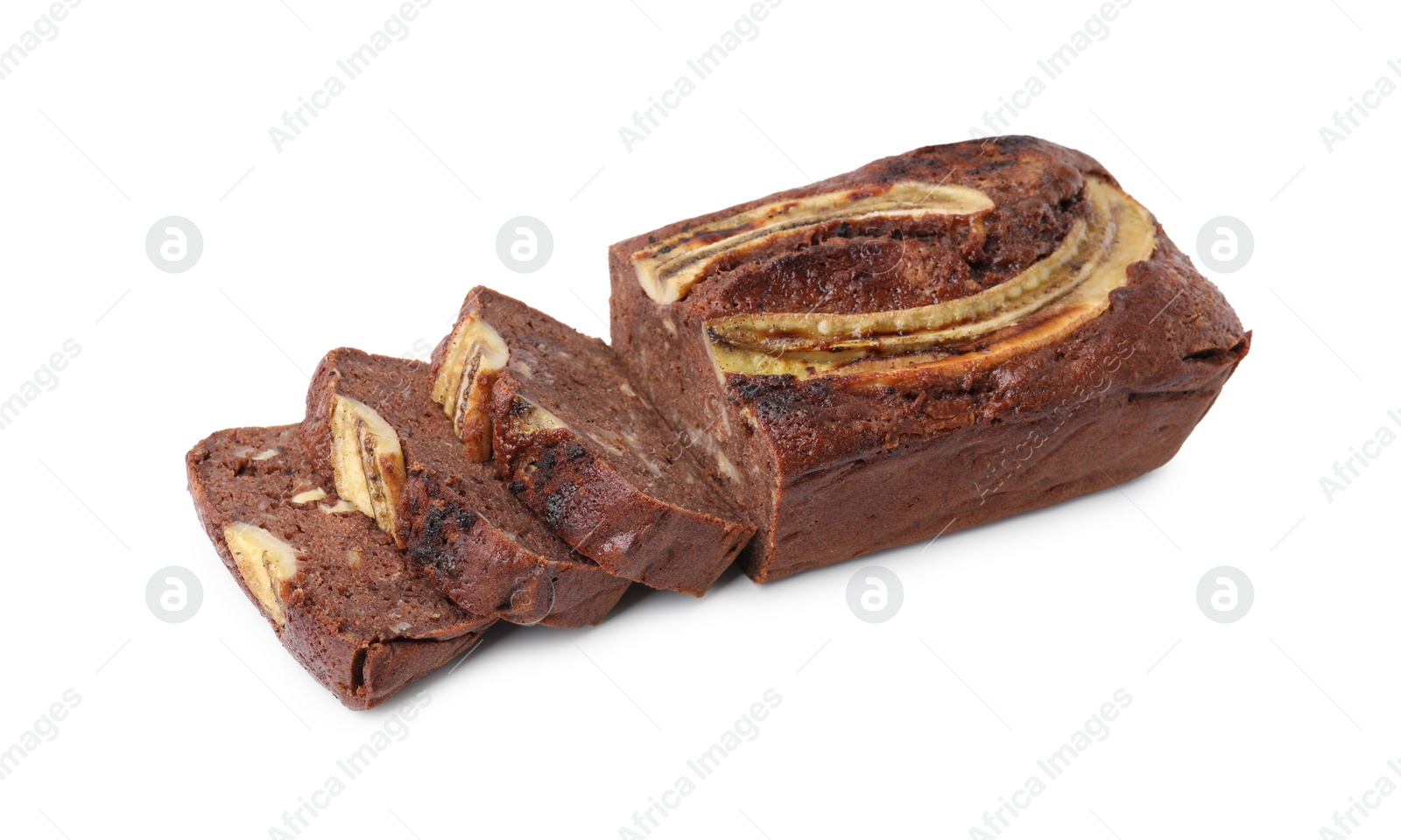 Photo of Delicious homemade banana bread isolated on white