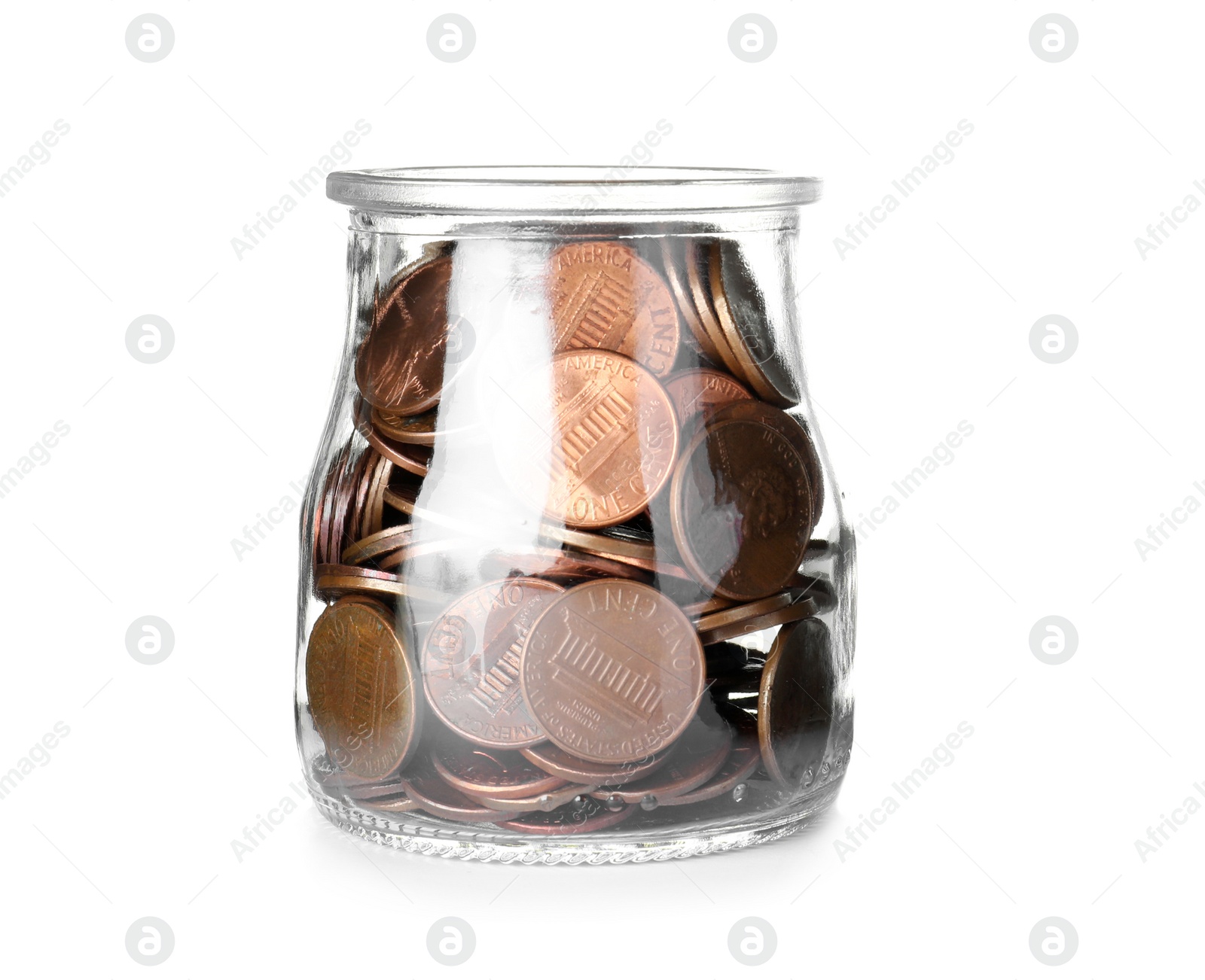 Photo of Glass jar with coins isolated on white