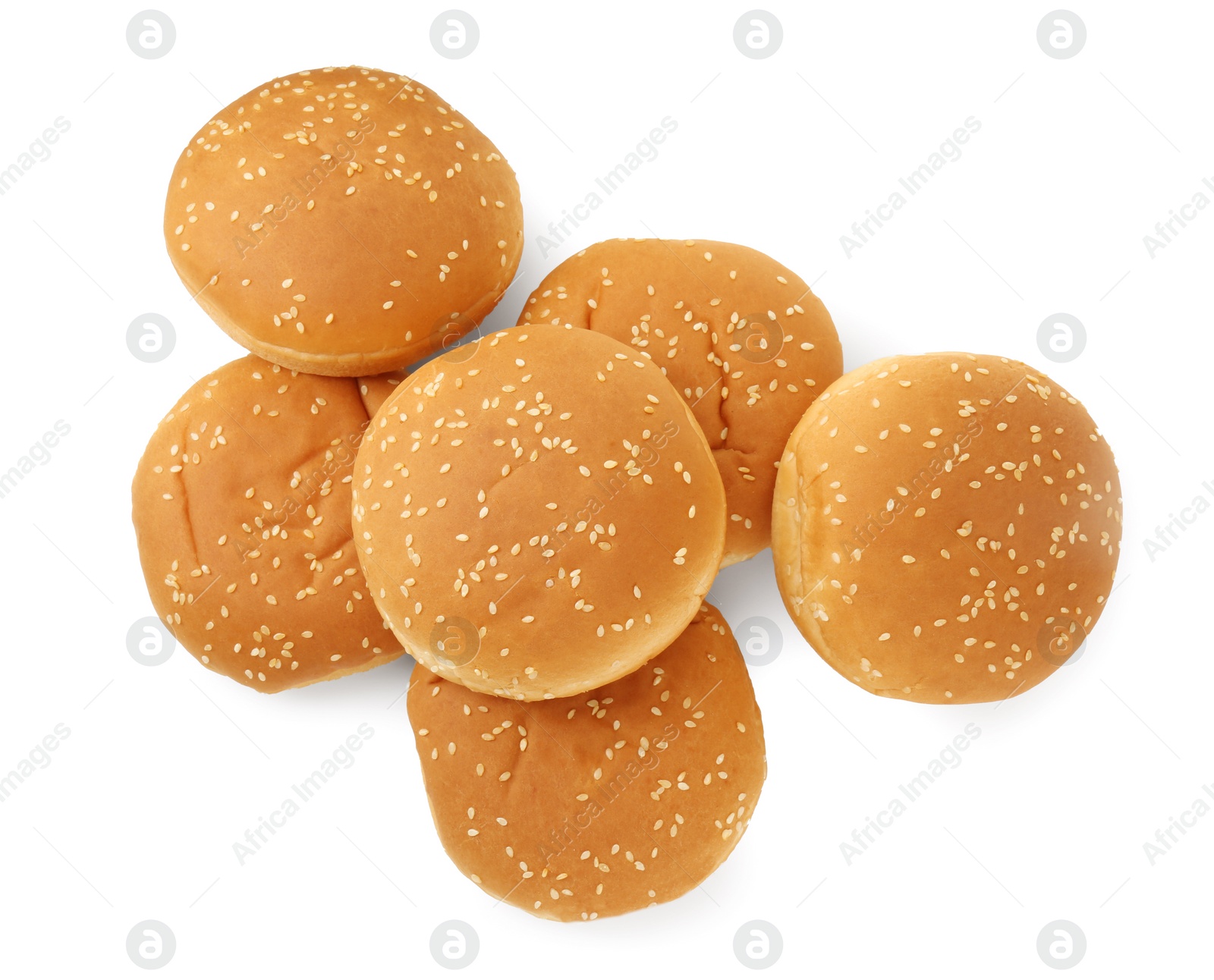 Photo of Fresh hamburger buns isolated on white, top view