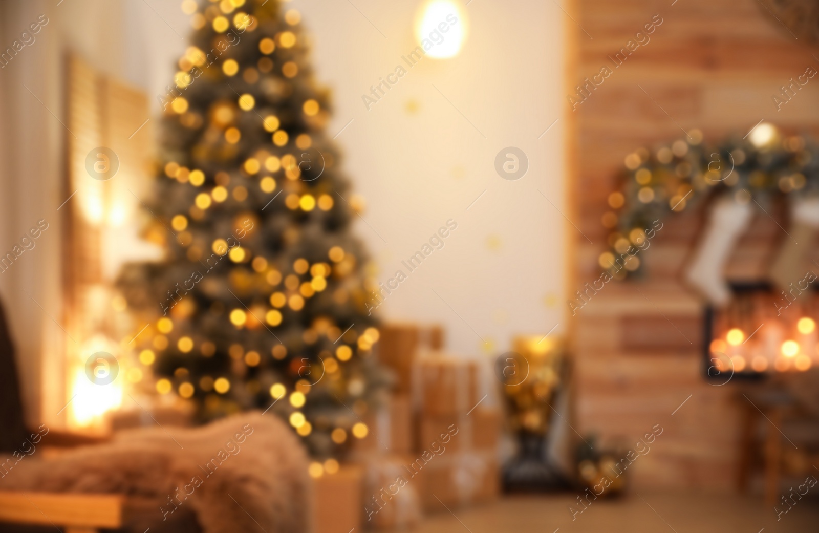 Photo of Blurred view of stylish Christmas room interior