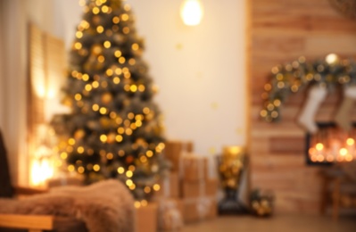 Blurred view of stylish Christmas room interior