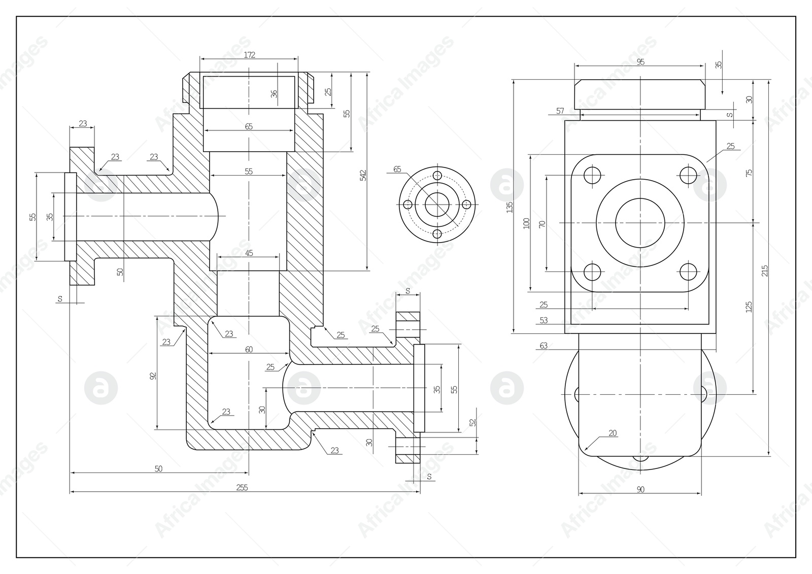 Image of Technical drawing as background. Plan of mechanism