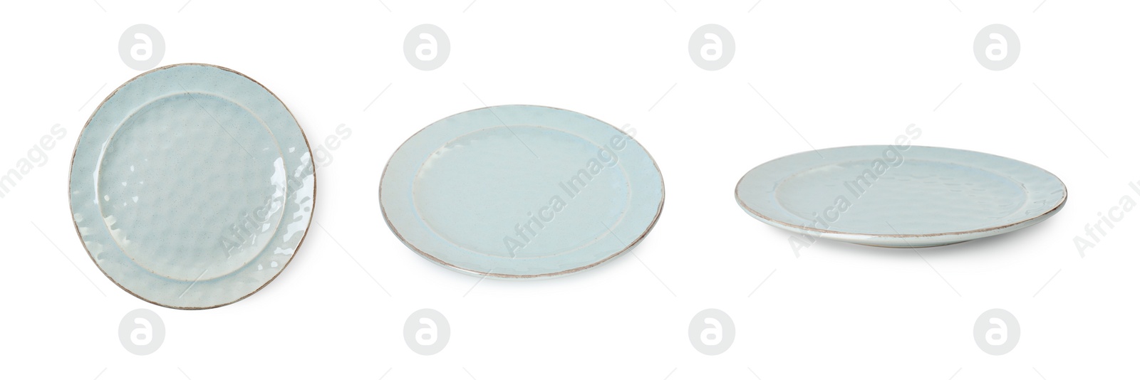 Image of Empty ceramic plate isolated on white, set with different views