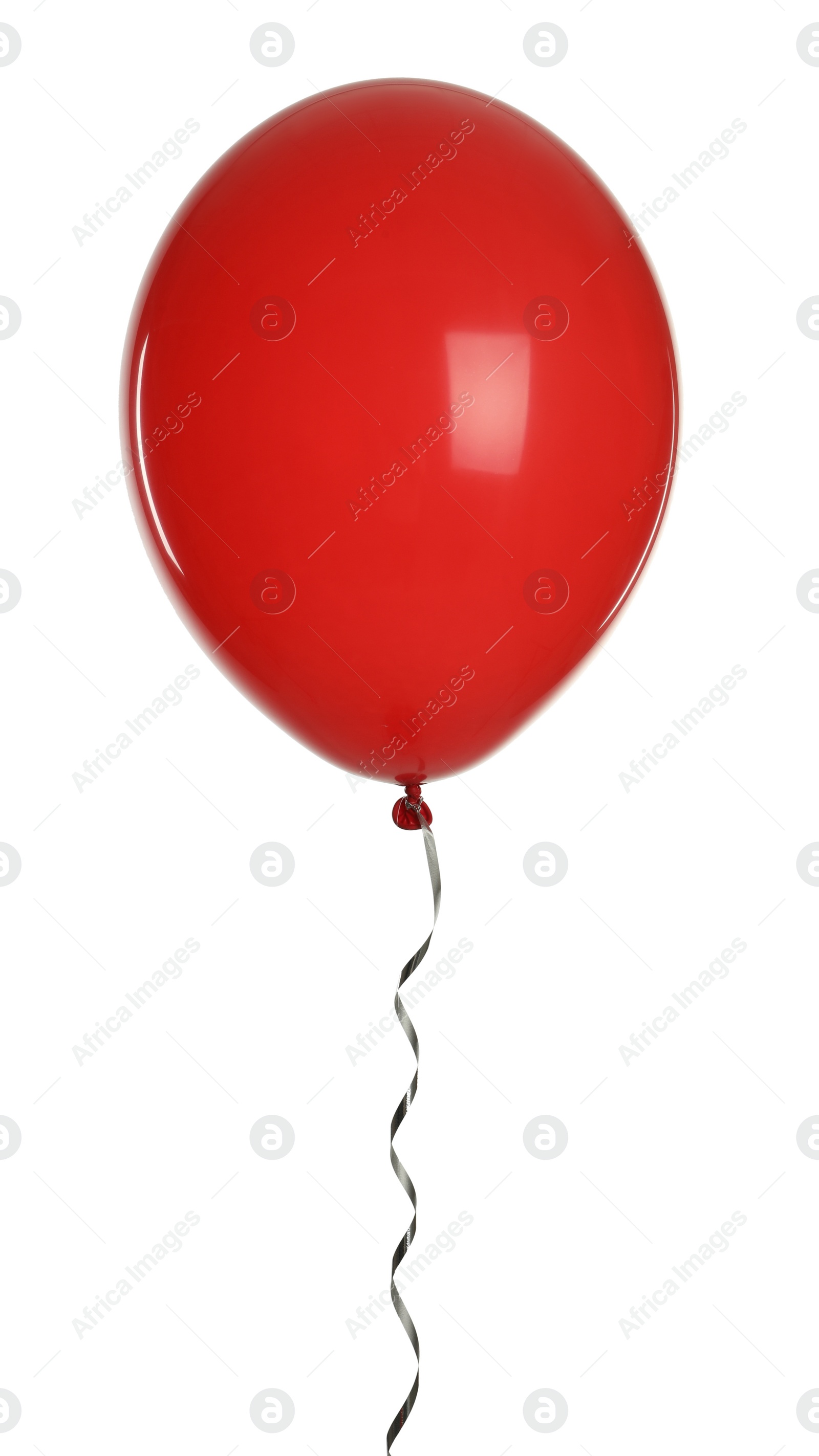 Photo of Red balloon with ribbon isolated on white