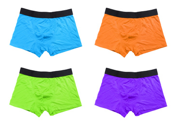 Image of Set of men's underwear on white background