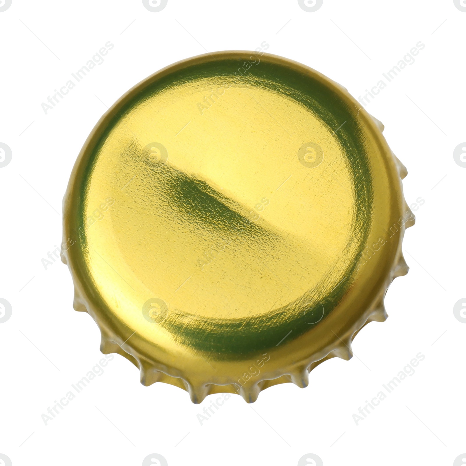 Photo of One golden beer bottle cap isolated on white