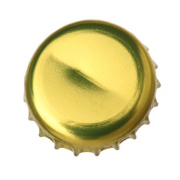 One golden beer bottle cap isolated on white