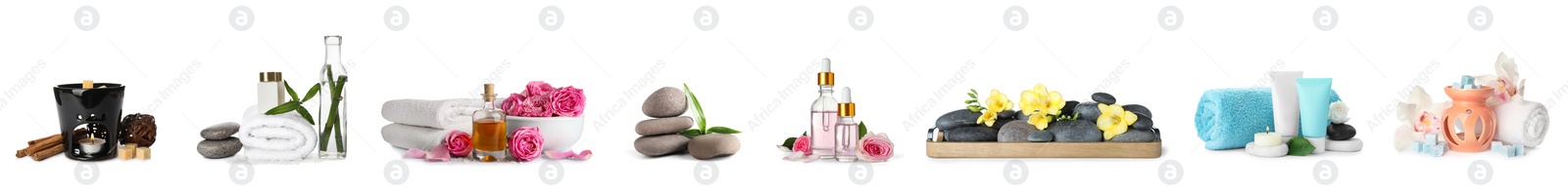 Image of Set with different spa products isolated on white