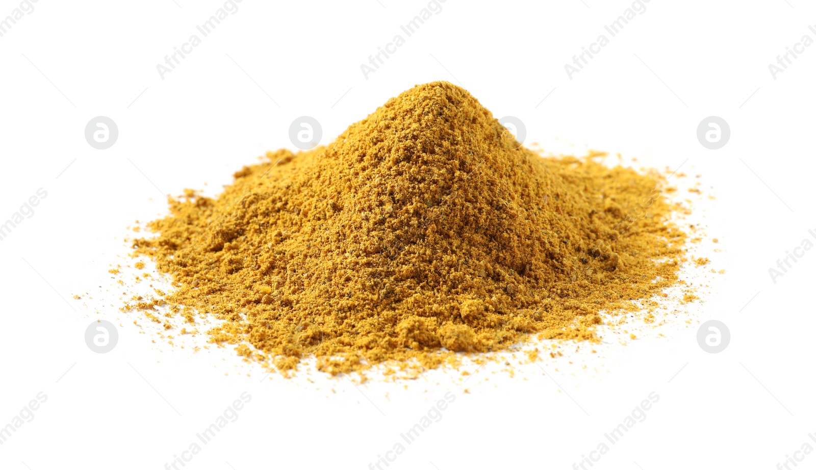 Photo of Pile of dry curry powder isolated on white