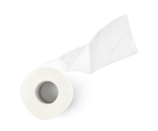 Roll of toilet paper on white background