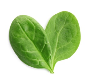 Fresh green leaves of healthy baby spinach on white background, top view