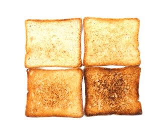 Photo of Toasted bread on white background, top view