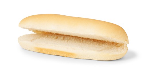 Photo of One fresh hot dog bun isolated on white