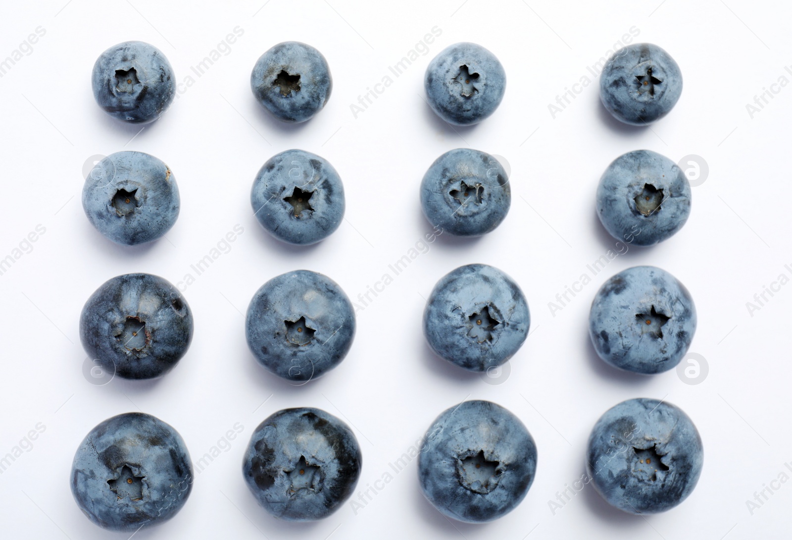 Photo of Flat lay composition with tasty blueberry on white background