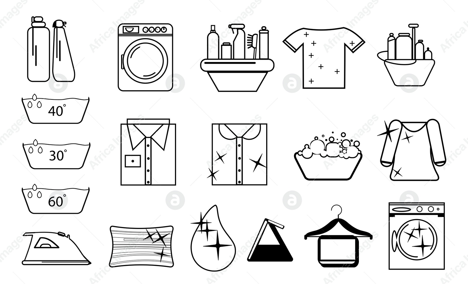 Illustration of  different laundry symbols on white background 