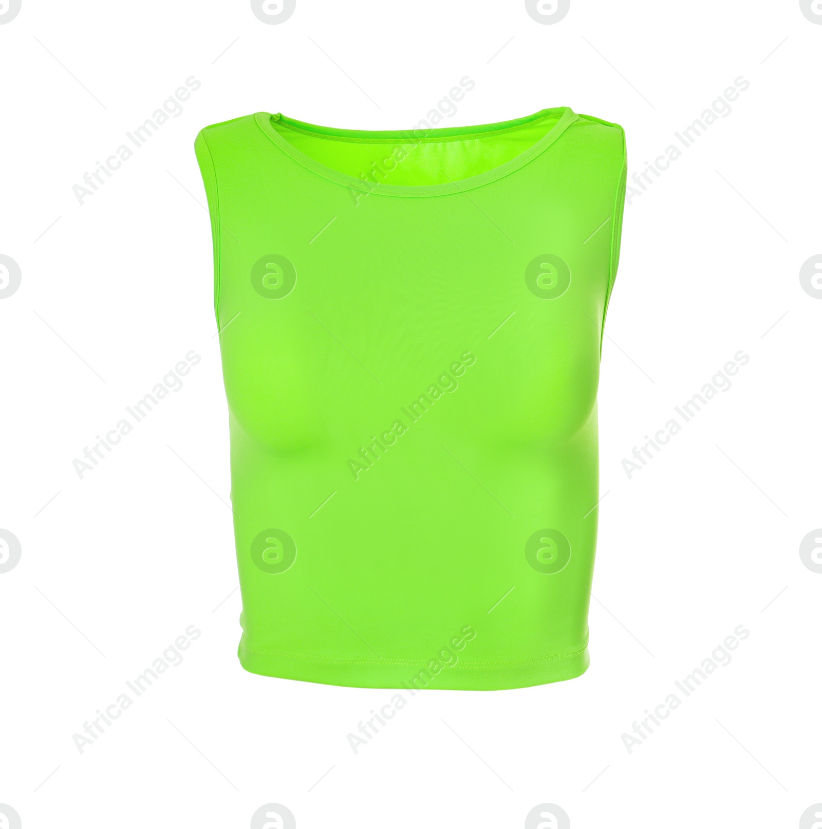 Photo of Green women's top isolated on white. Sports clothing
