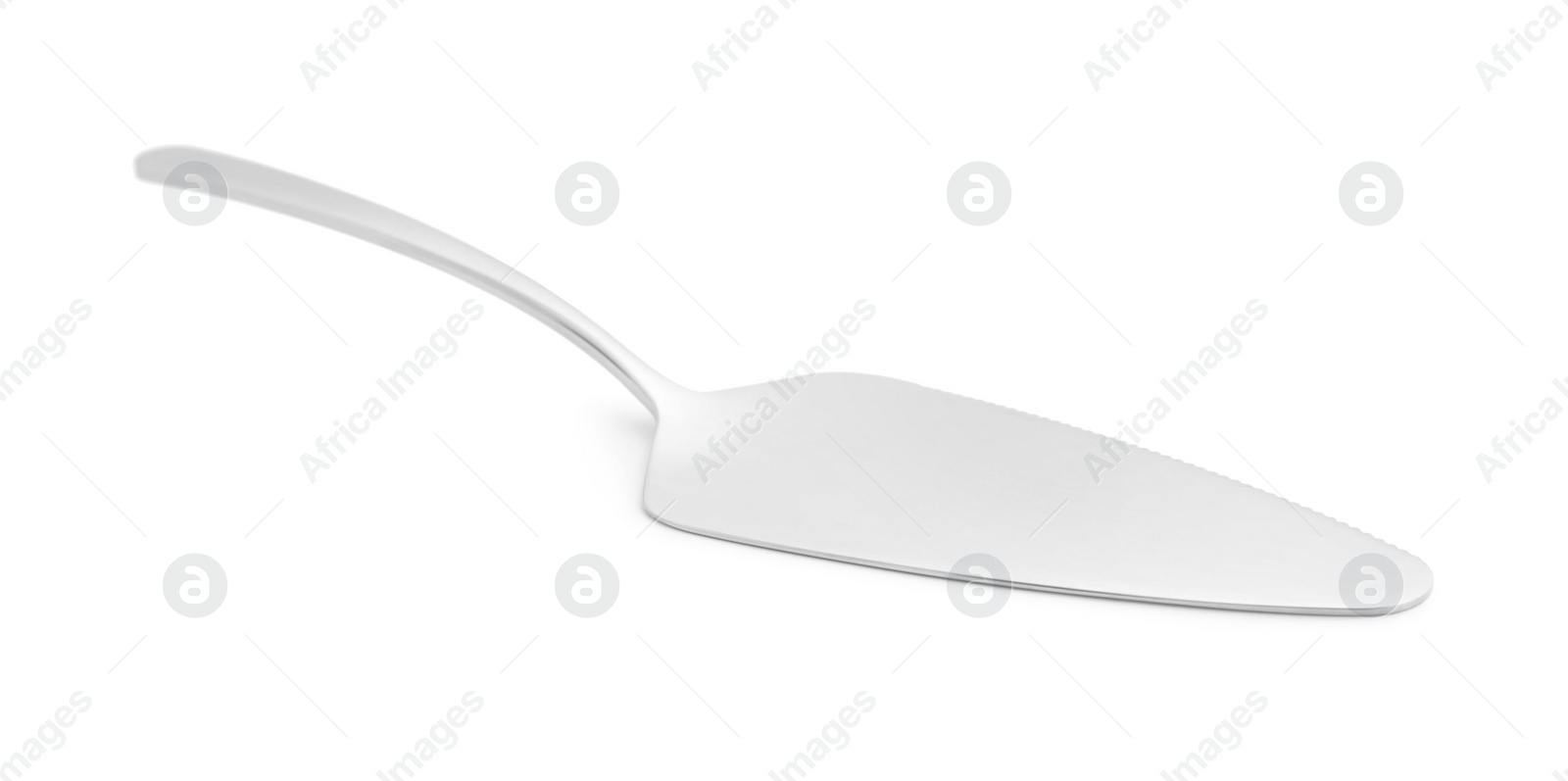Photo of New stainless steel spatula isolated on white
