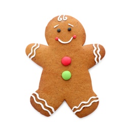 Cute fresh gingerbread man isolated on white