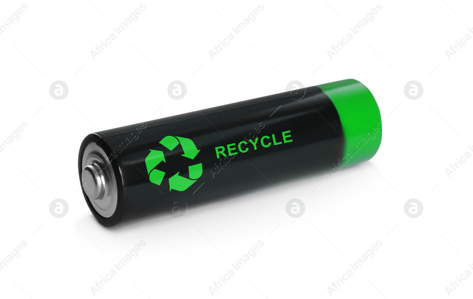 Image of Battery with recycle symbol isolated on white