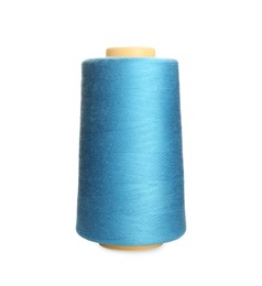 Spool of light blue sewing thread isolated on white