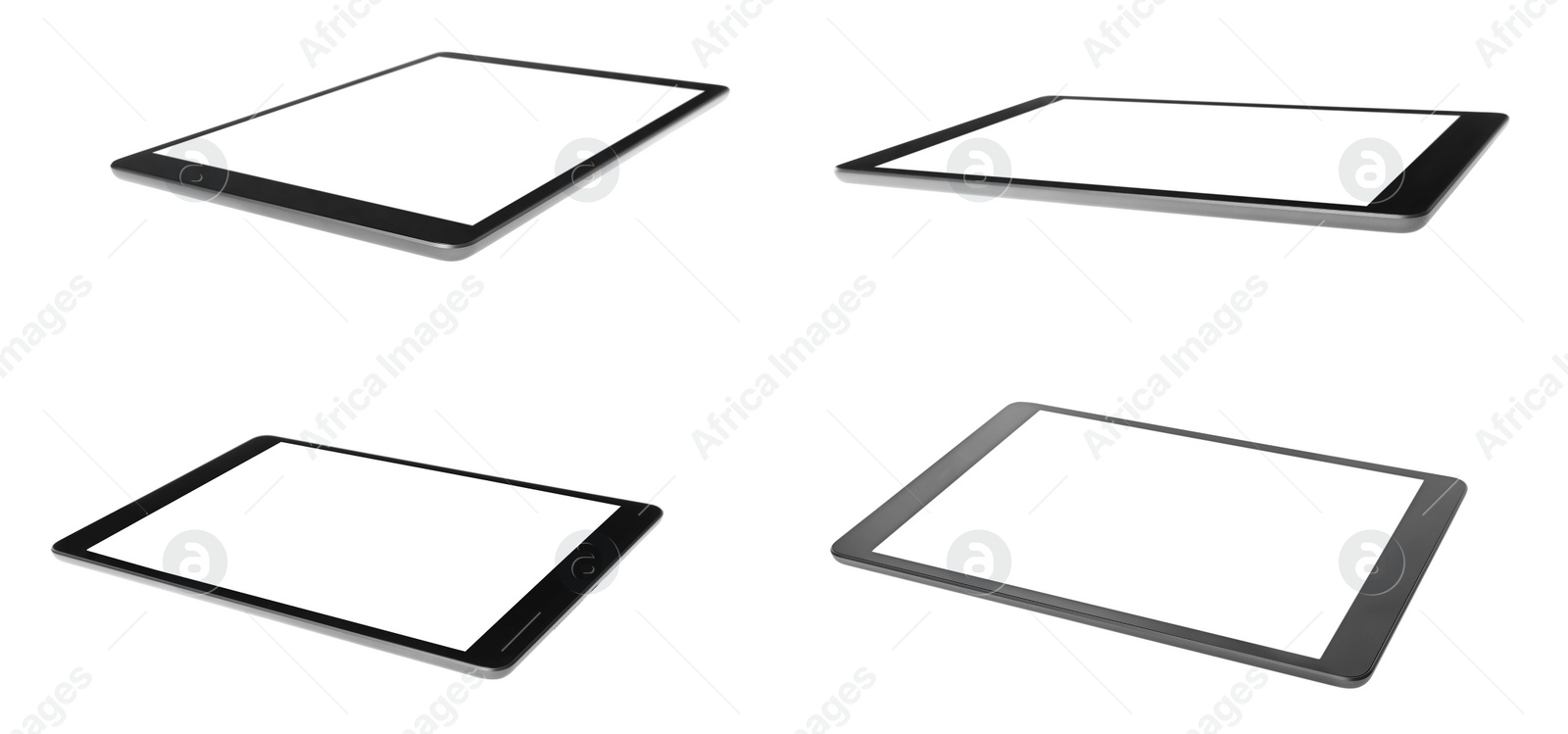 Image of Set of tablet computers on white background. Banner design