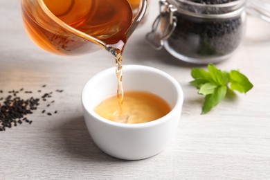 Photo of Pouring sesame oil into bowl on light table