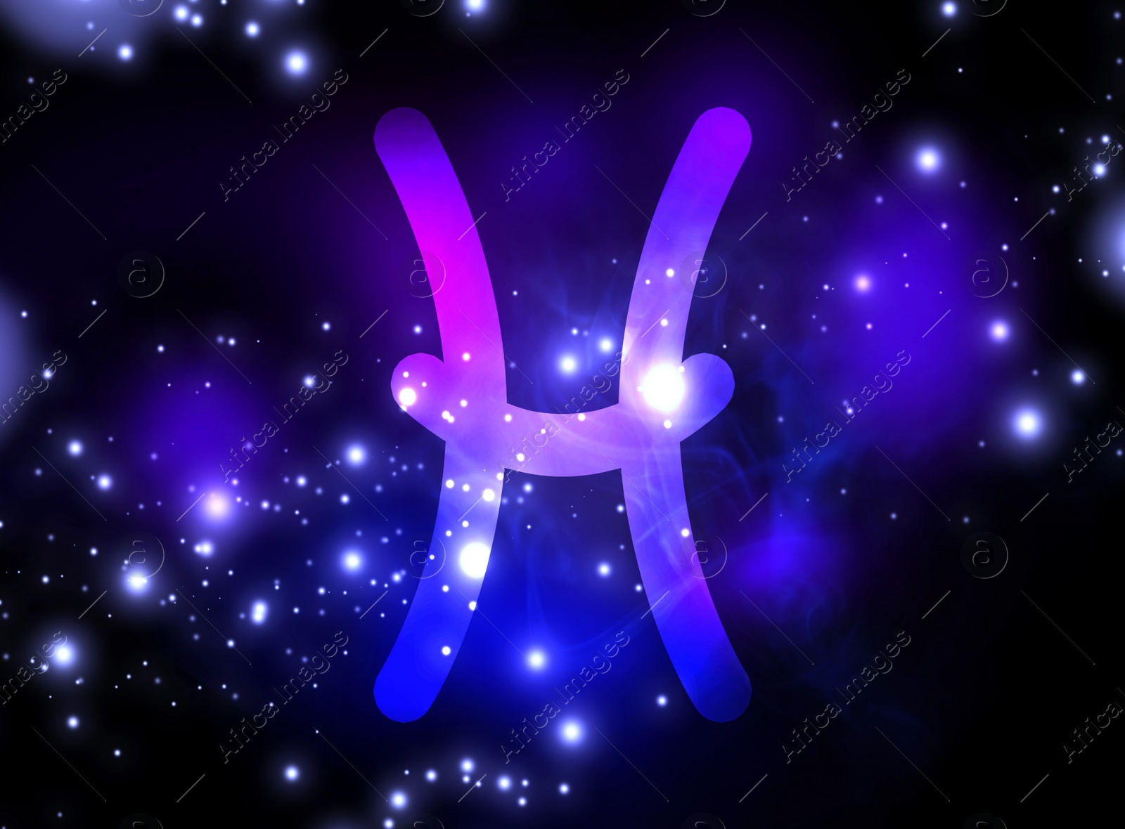 Illustration of Pisces astrological sign and night sky with stars. Illustration 