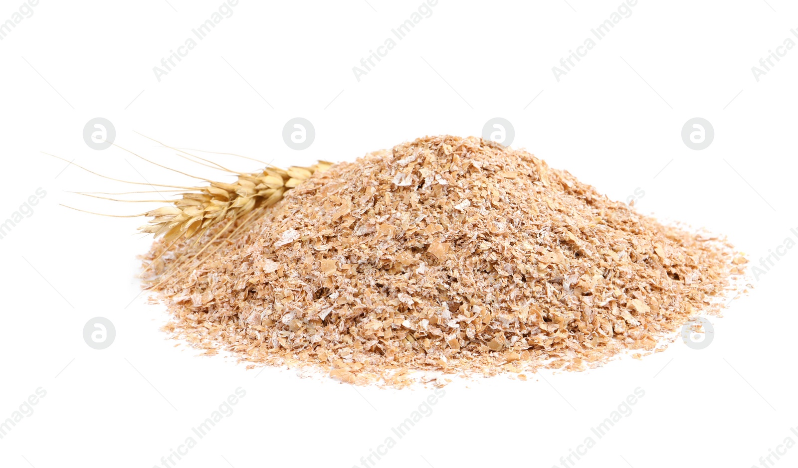 Photo of Pile of wheat bran on white background