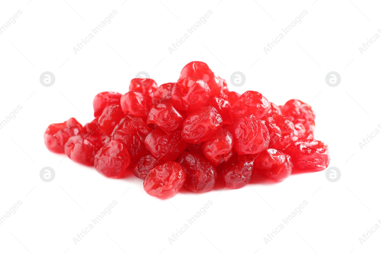 Photo of Tasty cherries on white background. Dried fruits as healthy food