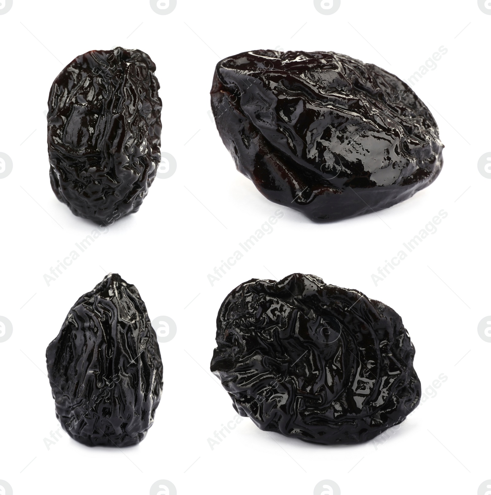 Image of Set with sweet dried prunes on white background 