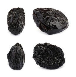 Image of Set with sweet dried prunes on white background 