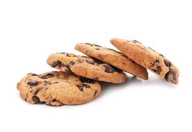 Photo of Tasty chocolate cookies on white background