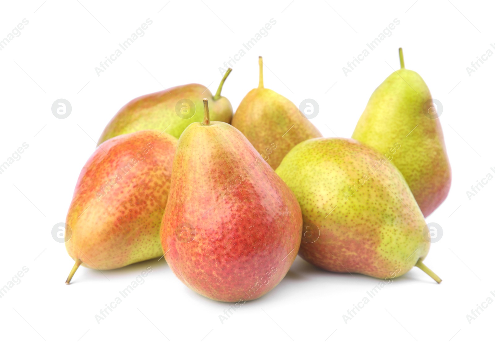 Photo of Heap of ripe juicy pears isolated on white