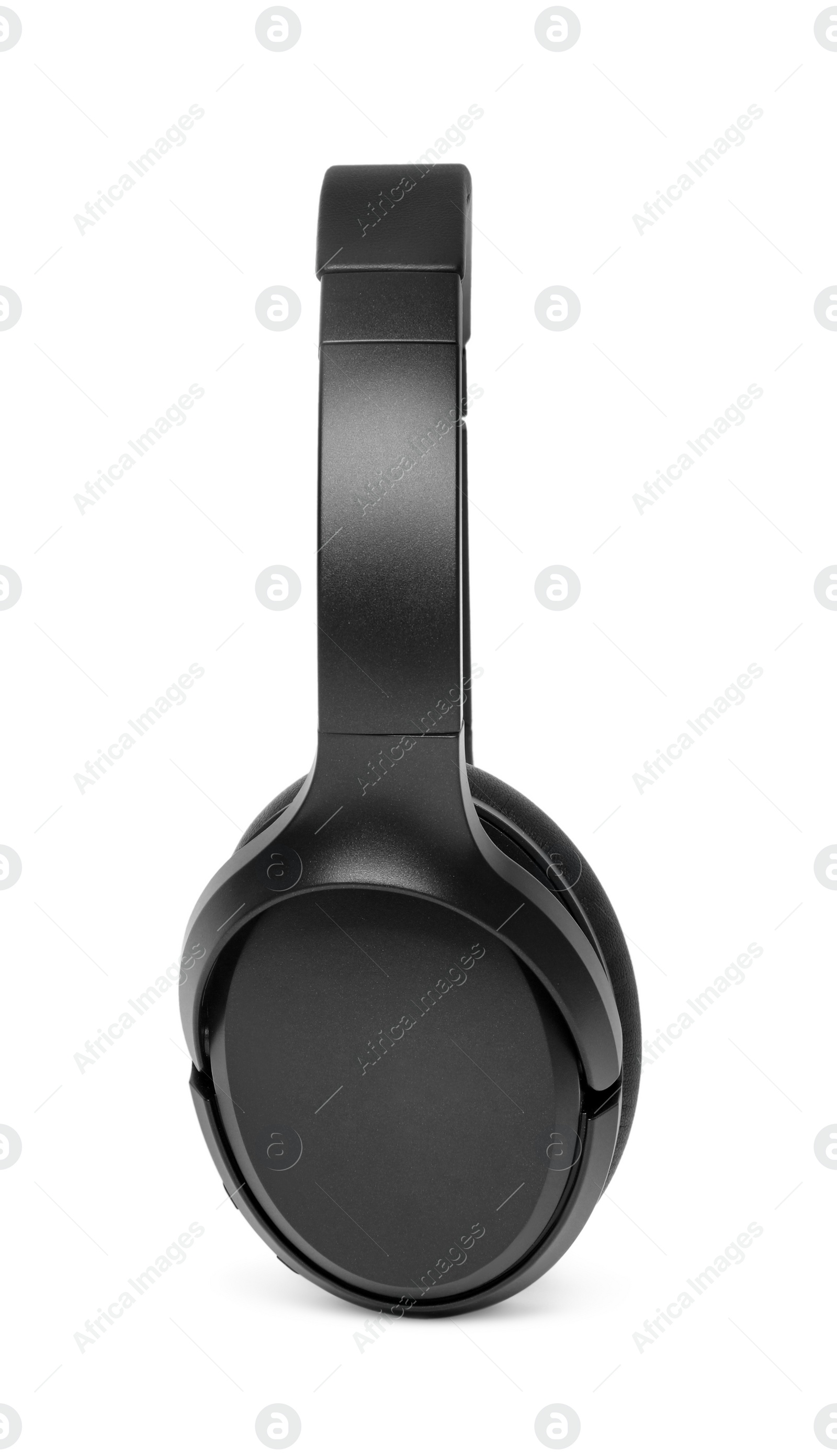 Photo of Modern black wireless headphones isolated on white