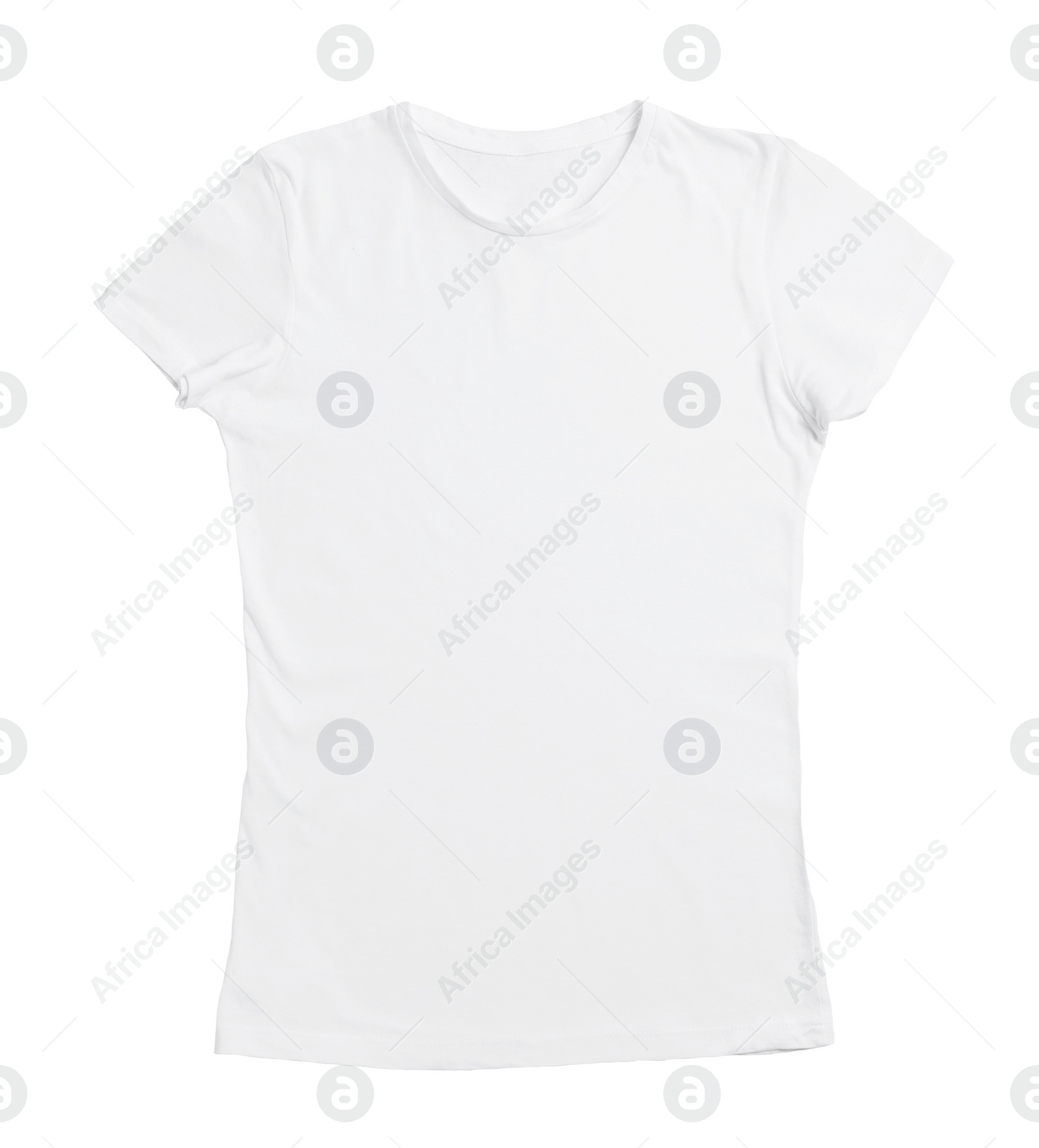 Photo of Stylish female T-shirt isolated on white, top view