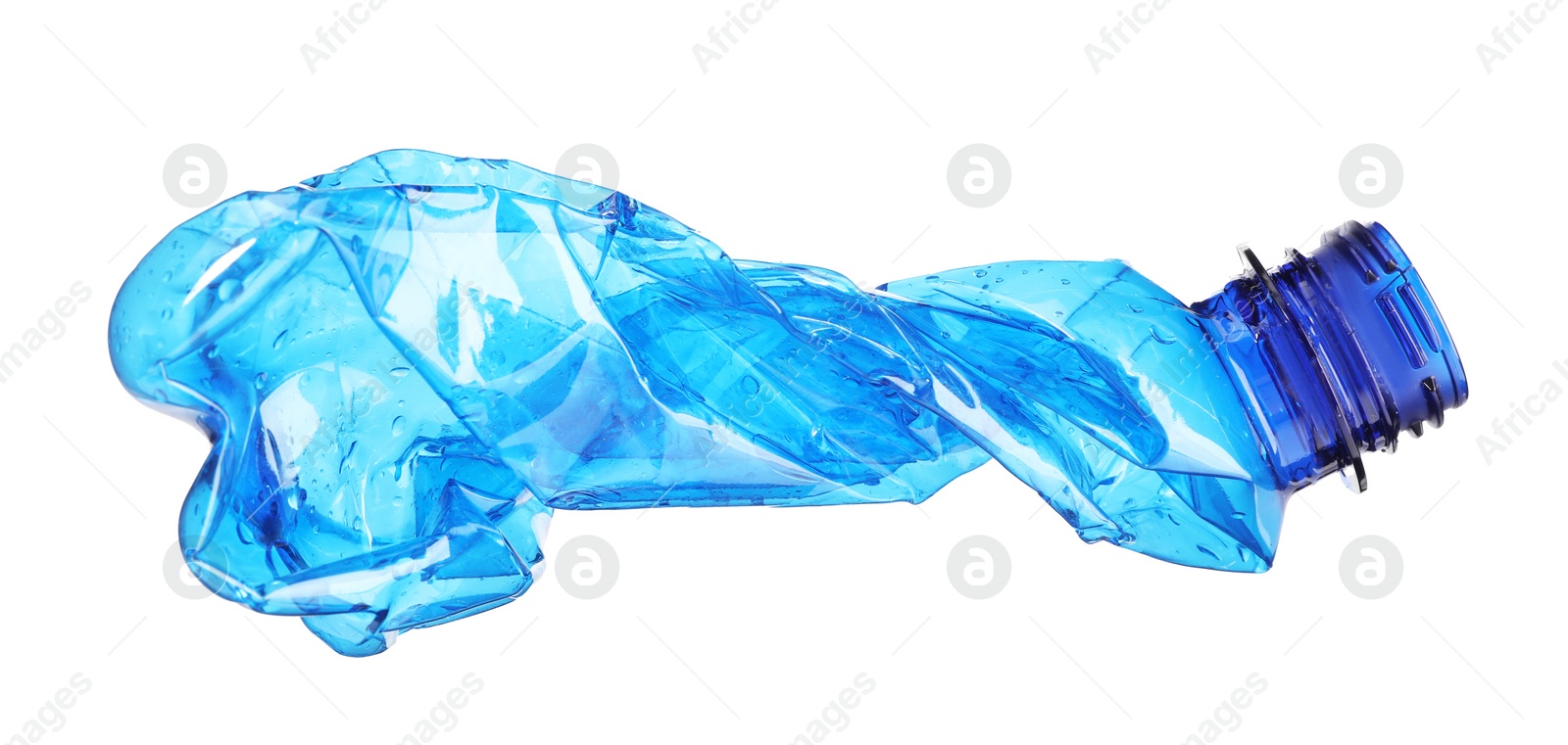 Photo of Crumpled disposable plastic bottle isolated on white