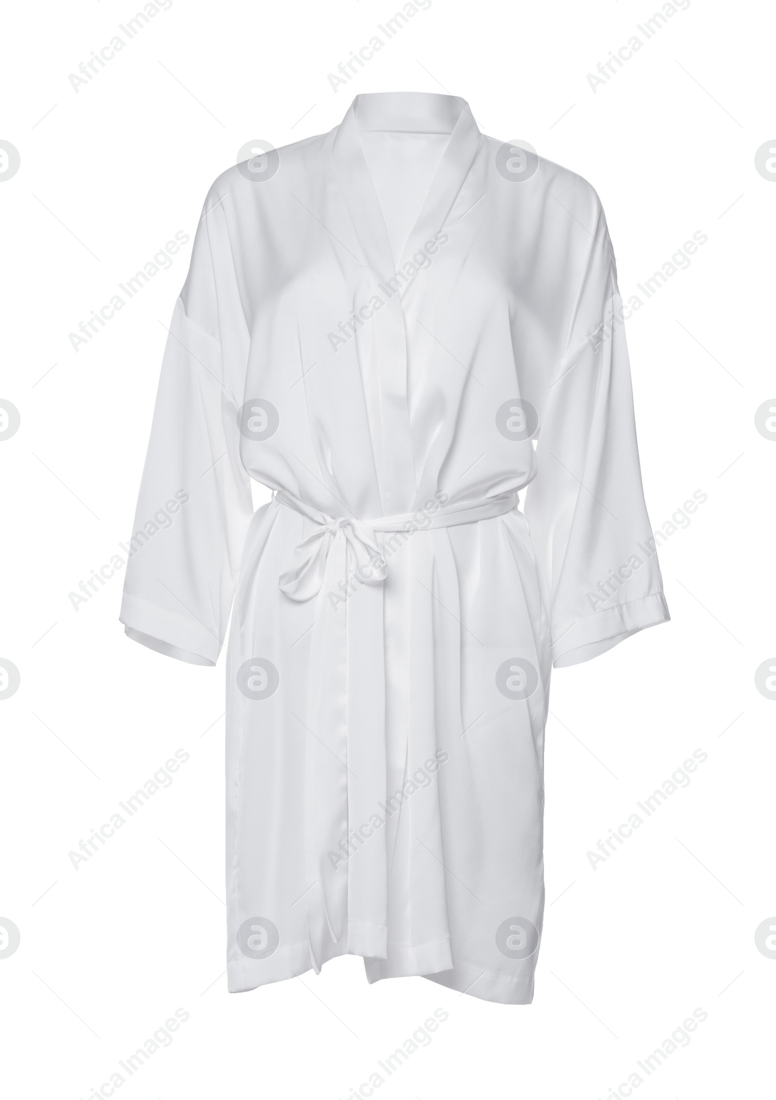 Image of Clean silk bathrobe with belt isolated on white