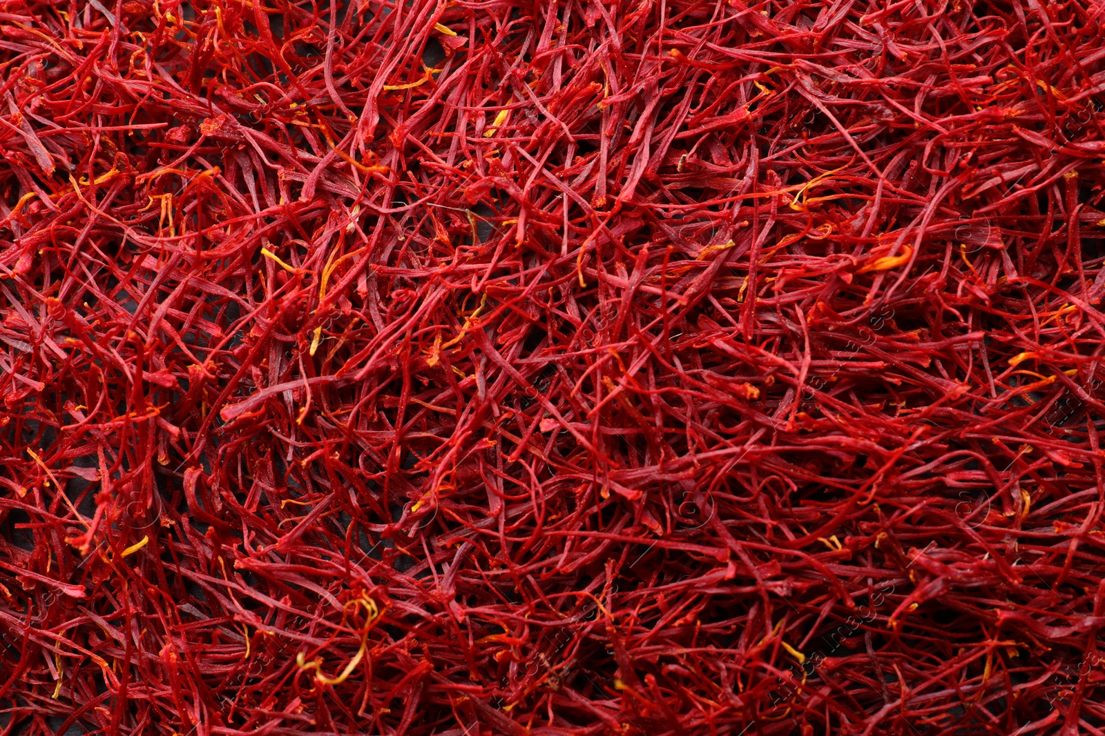 Photo of Red dried saffron as background, top view