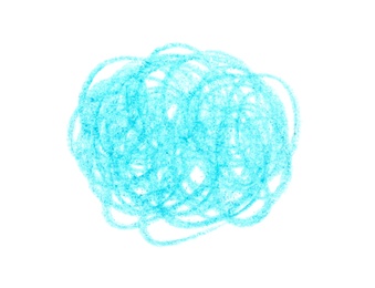 Photo of Blue pencil scribble on white background, top view