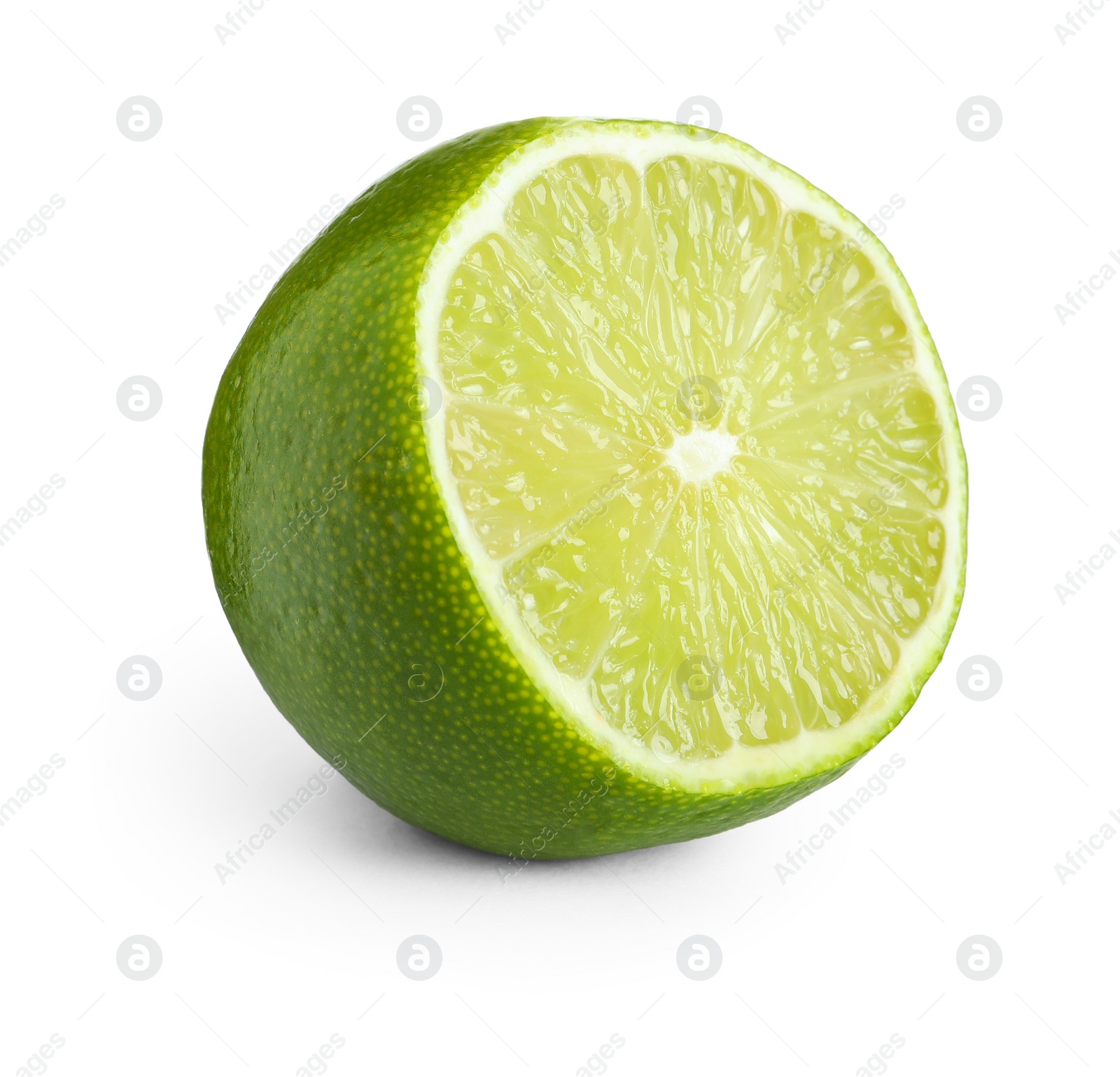 Photo of Half of fresh green ripe lime isolated on white