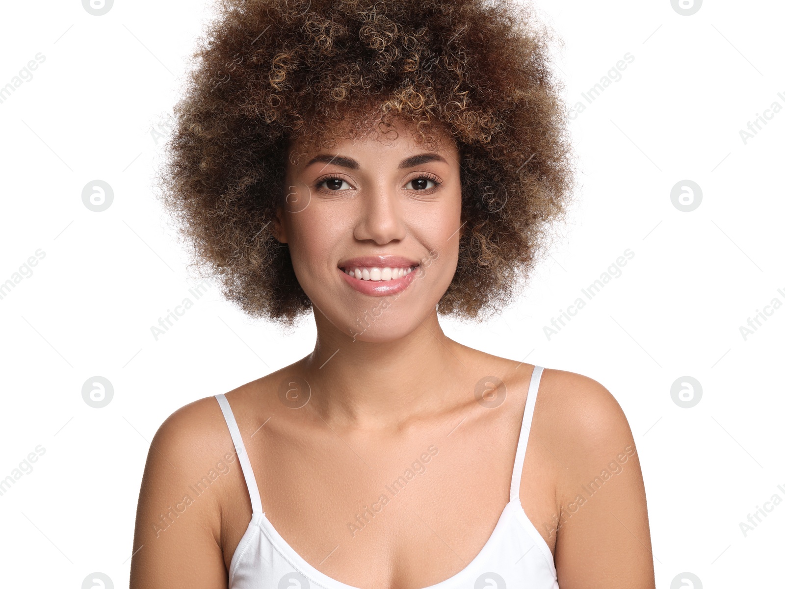 Photo of Beautiful woman with healthy skin on white background