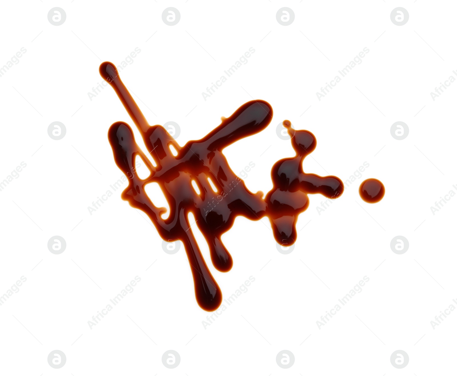 Photo of Smear of soy sauce on white background, top view