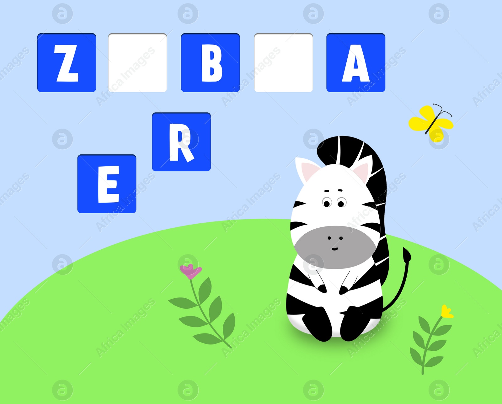 Illustration of English for kids. Make word game. Educational application for children, illustration