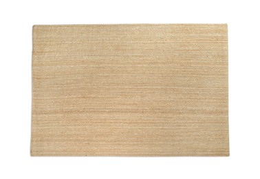 Beige carpet on wooden floor, top view