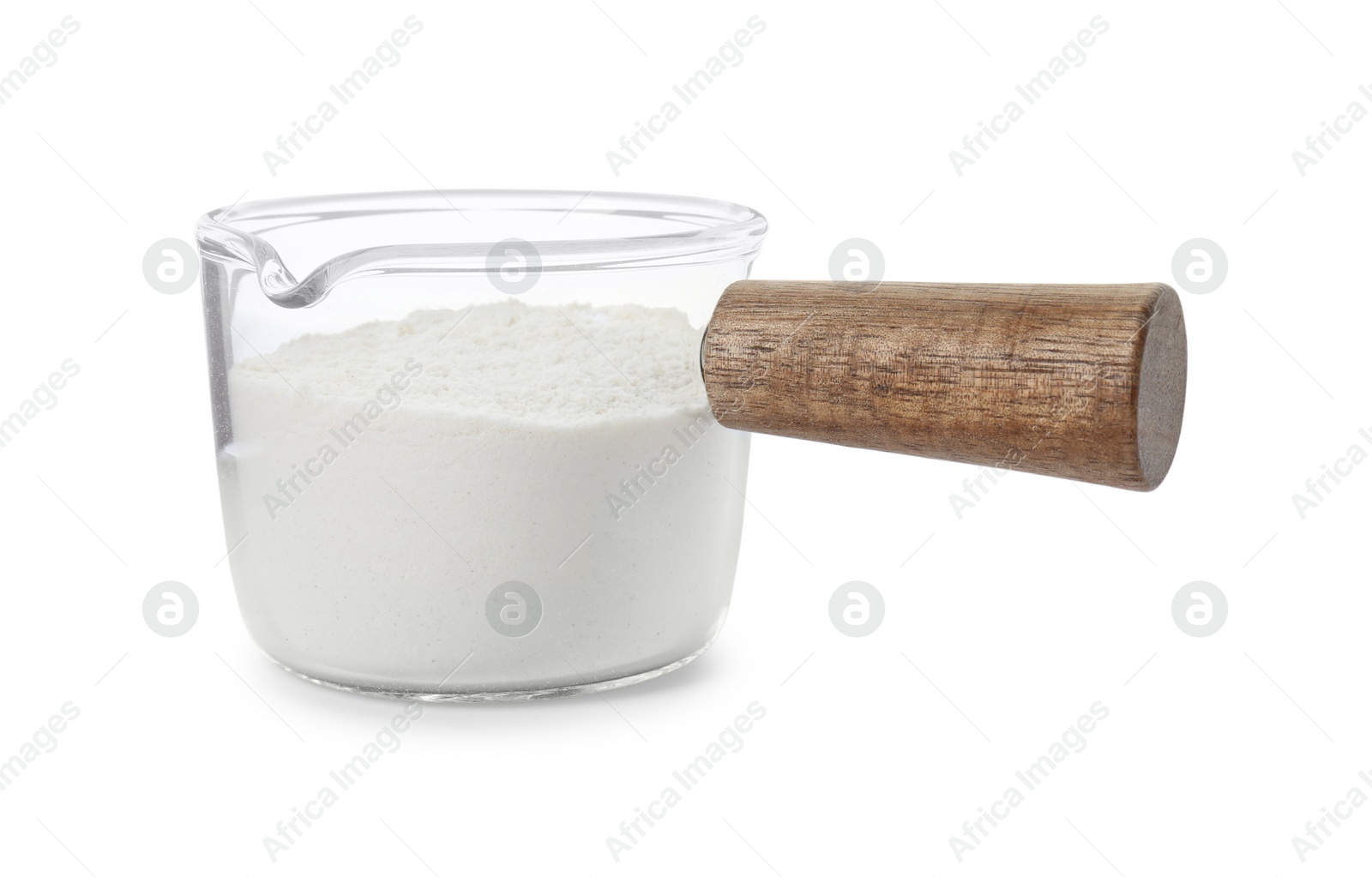 Photo of Baking powder in glass dish isolated on white