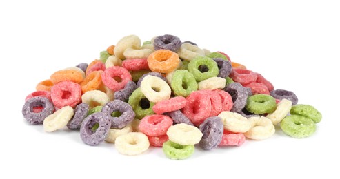 Sweet crispy corn rings on white background. Breakfast cereal