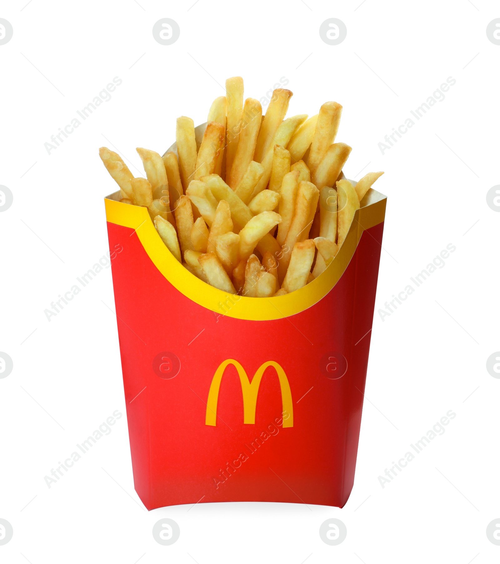 Photo of MYKOLAIV, UKRAINE - AUGUST 11, 2021: Big portion of McDonald's French fries isolated on white