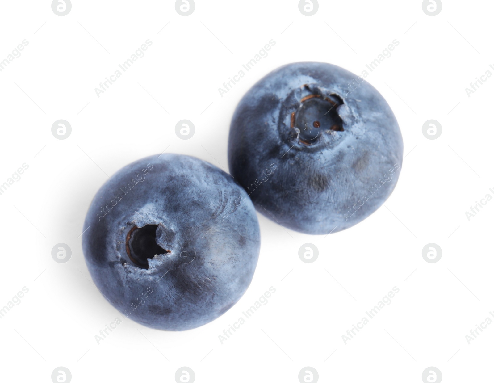 Photo of Fresh ripe blueberries on white background, top view