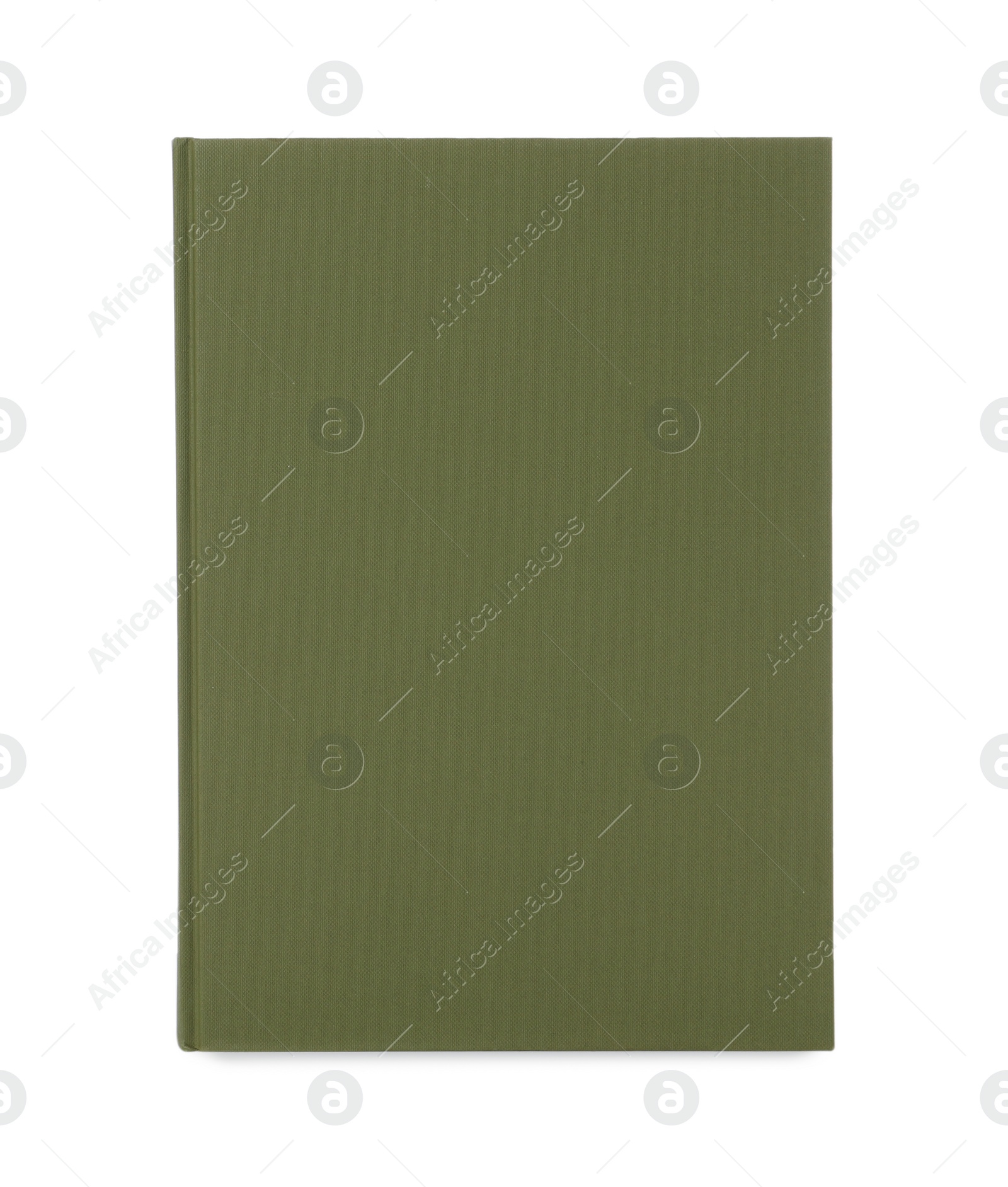 Photo of Closed book with olive hard cover isolated on white